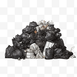 垃圾袋卡通图片_大堆家庭垃圾垃圾袋和破碎的垃圾
