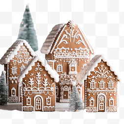 华丽的圣诞姜饼小屋，有树和雪