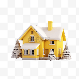 有雪立面的黄色房子