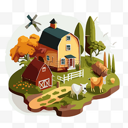平面卡通房子图片_小农场 向量