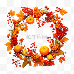 秋天枫叶落图片_感恩节花环配南瓜和罗文浆果