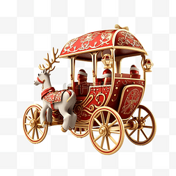 骑马车图片_圣诞节的 3D 插图与圣诞老人马车