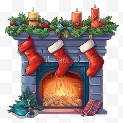 新年装饰新家图片_用蜡烛和袜子装饰的圣诞壁炉新年