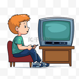 卡通男孩看电视图片_看剪贴画男孩用遥控器看卡通电视