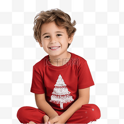 白色小雪花图片_一个穿着红色圣诞老人 T 恤的小男