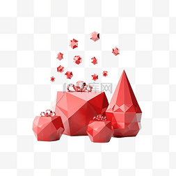 红色几何圣诞树图片_3d 渲染