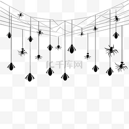 蜘蛛悬挂在蜘蛛网黑色剪影元素上