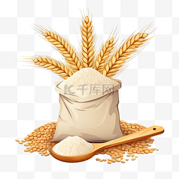 麦穗收获图片_满袋面粉与麦穗插画