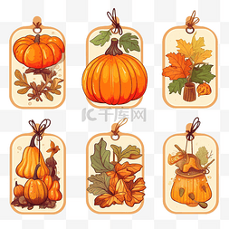 橡标签图片_一组秋季标签，用于感恩节或南瓜