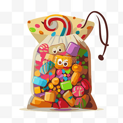 糖果袋与不同颜色的糖果剪贴画 