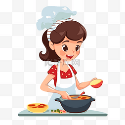 烹饪剪贴画卡通女孩厨师烹饪食物