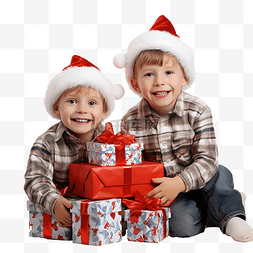 快乐的孩子们在圣诞树附近的圣诞