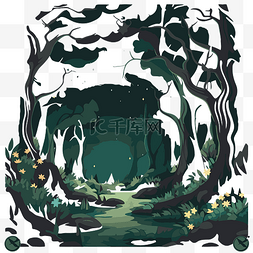 夜间卡通图片_黑暗的森林 向量