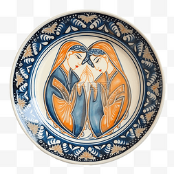 顶视图碗图片_东方陶瓷板的顶视图，描绘了乌兹