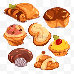 食物食品图标图片_不同蛋糕和糕点的糕点剪贴画卡通