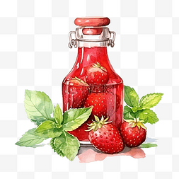 清爽果汁图片_水彩日本食品草莓利口酒
