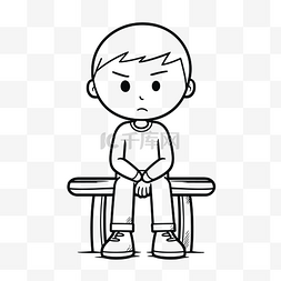 一个男孩坐着看着悲伤轮廓素描的