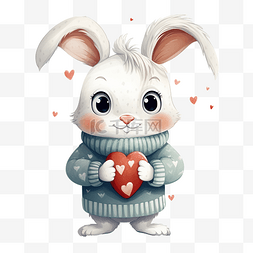 有趣的心图片_穿着毛衣的可爱兔男孩，手里拿着