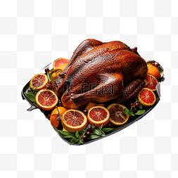 感恩节庆祝餐桌，配有烤鸭和时令