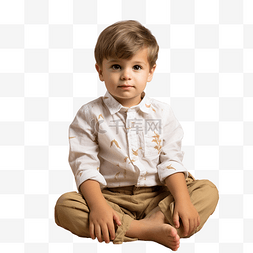 穿着绣花衬衫的小男孩坐在装饰工