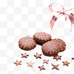 粉红色木头上的巧克力饼干和圣诞