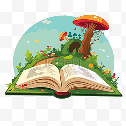 免费书籍剪贴画书与蘑菇和一棵树