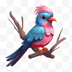 神奇生物图片_具有粉色和蓝色特征的森林鸟卡通