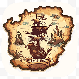 海盗寻宝藏图片_地图上的船和海盗插图 向量