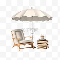 3d 书与咖啡桌沙发椅伞隔离暑假概