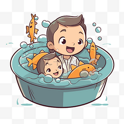男人和他的儿子正在吃鱼 向量
