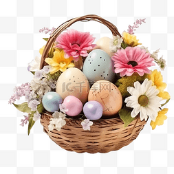 鲜花彩蛋图片_复活节快乐，鲜花篮里的彩蛋