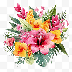 可爱爆炸符号图片_明亮的粉色和黄色热带花束
