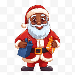 卡通拿着礼物图片_PNG美国非洲圣诞老人拿着袋子，里