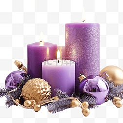 冬天紫色图片_明亮表面上有蜡烛和紫色和金色装