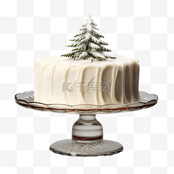 圣诞自制白蛋糕，放在玻璃架上，
