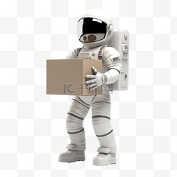 送货太空人拿着盒子 3d 渲染