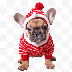 可爱卡通狗狗系列图片_圣诞服装系列中可爱的法国斗牛犬