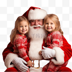 圣诞老人和两个可爱的小女孩在家