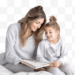 女儿看书图片_美丽的母亲带着小女儿穿着圣诞睡