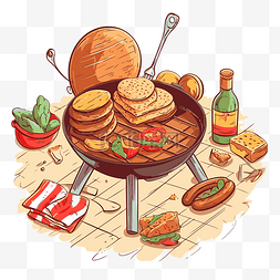 美食插图图片_野餐剪贴画 烧烤 野餐时的食物 向