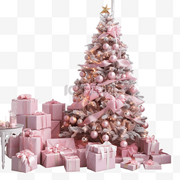 下面图片_美丽的大圣诞树，装饰着粉红色和