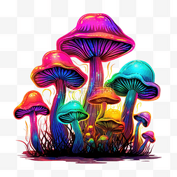 彩虹霓虹灯蘑菇png绘图