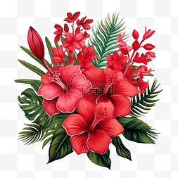 花束倒放花束图片_异国情调的红色花束和叶子隔离PNG
