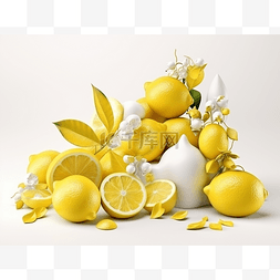 白色背景 3d 建模花瓶中的柠檬