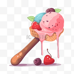 草莓甜筒冰淇淋图片_冰淇淋勺 向量