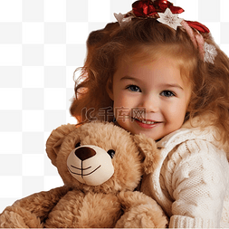 家居装饰小图片_圣诞树附近有泰迪熊的可爱卷发小