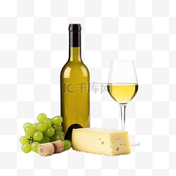 白葡萄酒水图片_白葡萄酒瓶与奶酪