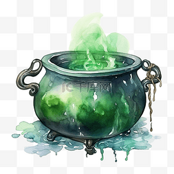 一个大锅，里面有手绘水彩的绿色