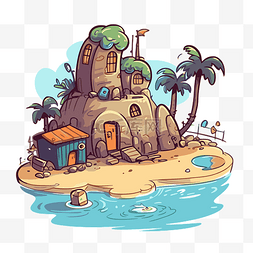海滩剪贴画 一个小岛的卡通插图 