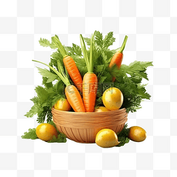 水果蔬菜透明素材图片_3d 渲染复活节套装中的胡萝卜